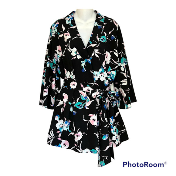 NWOT LANE BRYANT PLUS SIZE 18/20 2X FLORAL KIMONO INSPIRED BELTED TOP - Picture 1 of 13